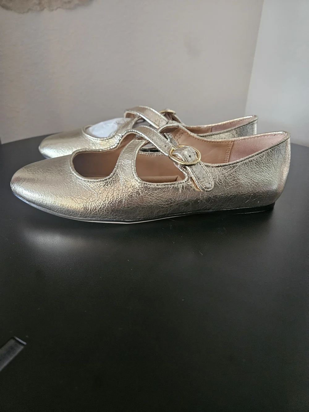 ✨ NWT A New Day Tasmin Metallic Gold Crisscross Mary Jane Flats ✨ Womans Size 7 - Picture 13 of 16